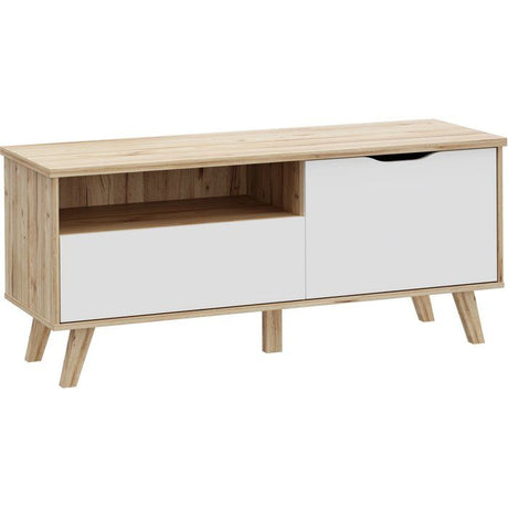 Meuble TV - VANKKA - Chene / Blanc mat - 124,4 x 41,7 x 54,3 cm