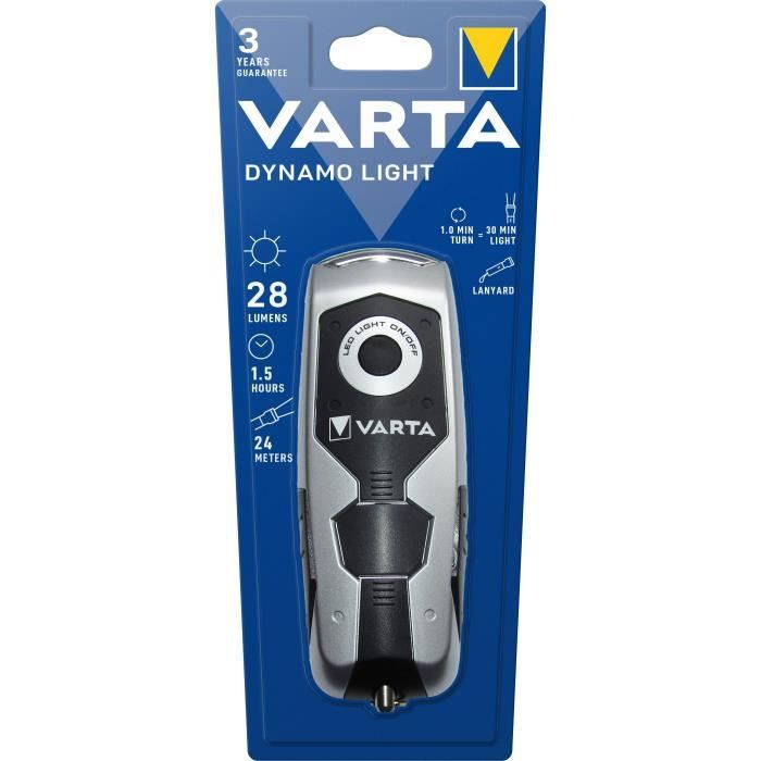 Torche-VARTA-Dynamo Light-28lm-Dynamo-LED performantes-IPX4-Autonome-manivelle-Lampe de secours