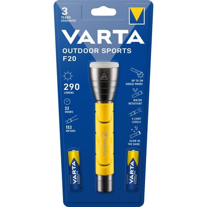 Torche VARTA Outdoor Sports F20 290lm Résistante a l'eau et aux chocs (2m) IPX4 Tete fluorescente