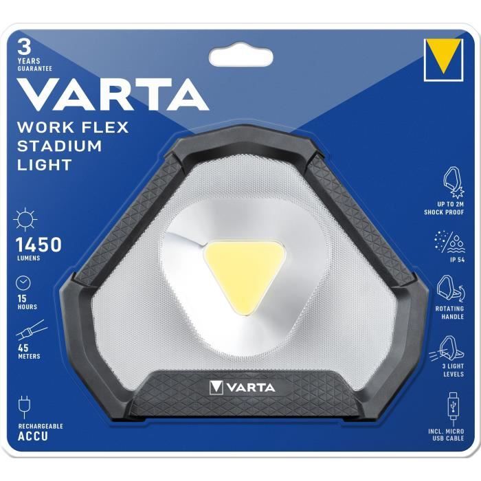 Projecteur de travail VARTA Work Flex Stadium Light - 1450lm - Rechargeable - IP54 - Orientable