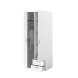 Armoire VARIA - DÈcor blanc - 2 portes battantes + 2 tiroirs  - L 81 cm x H 185 x P 51 cm - PARISOT