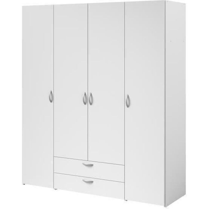 Armoire VARIA - Décor blanc - 4 portes battantes + 2 tiroirs - L 160 x H 185 x P 51 cm - PARISOT