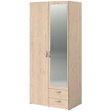 Armoire de chambre - VARIA - Décor chene - 2 portes dont 1 avec miroir - 2 tiroirs - 81 x 51 x 185 cm - PARISOT