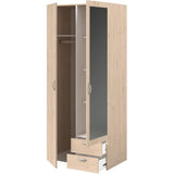 Armoire de chambre - VARIA - Décor chene - 2 portes dont 1 avec miroir - 2 tiroirs - 81 x 51 x 185 cm - PARISOT