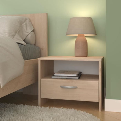 Chambre complete adulte VARIA - Lit 140x190/200 + 2 chevets + 1 commode + 1 armoire avec miroir - Décor Chene - PARISOT