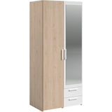 Armoire VARIA - Décor chene et blanc - 2 portes - Miroir - L 80,7 x P 51,7 x H 185 cm - PARISOT
