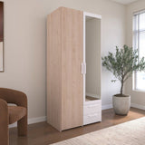 Armoire VARIA - Décor chene et blanc - 2 portes - Miroir - L 80,7 x P 51,7 x H 185 cm - PARISOT