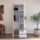 Armoire VARIA - Décor chene et blanc - 2 portes - Miroir - L 80,7 x P 51,7 x H 185 cm - PARISOT