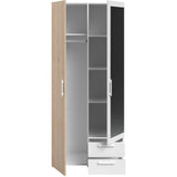 Armoire VARIA - Décor chene et blanc - 2 portes - Miroir - L 80,7 x P 51,7 x H 185 cm - PARISOT