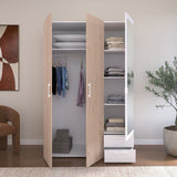 Armoire VARIA - Panneaux de particules revetu papier - Décor chene et blanc - 3 portes - L 120,3 x P 5,7 x H 185 cm