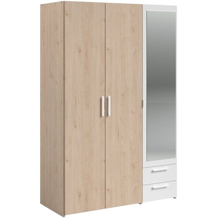 Armoire VARIA - Panneaux de particules revetu papier - Décor chene et blanc - 3 portes - L 120,3 x P 5,7 x H 185 cm
