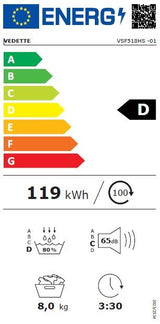 Seche-linge pompe a chaleur VEDETTE VSF518HS - 8 kg - Classe D - Silver
