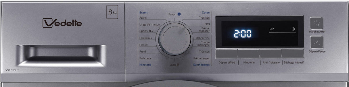 Seche-linge pompe a chaleur VEDETTE VSF518HS - 8 kg - Classe D - Silver