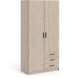 Armoire VEGA - Décor chene - 2 portes + 3 tiroirs -  L 98,5 x P 49,6 x H 200,4 cm