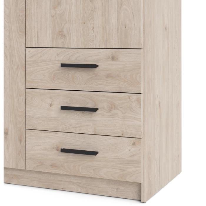 Armoire VEGA - Décor chene - 2 portes + 3 tiroirs -  L 98,5 x P 49,6 x H 200,4 cm