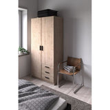 Armoire VEGA - Décor chene - 2 portes + 3 tiroirs -  L 98,5 x P 49,6 x H 200,4 cm