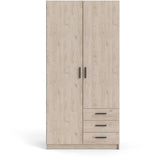 Armoire VEGA - Décor chene - 2 portes + 3 tiroirs -  L 98,5 x P 49,6 x H 200,4 cm