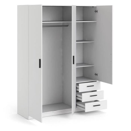 Armoire VEGA - Décor Blanc mat - 3 portes + 3 tiroirs - L 147 x P 49,6 x H 200,4 cm
