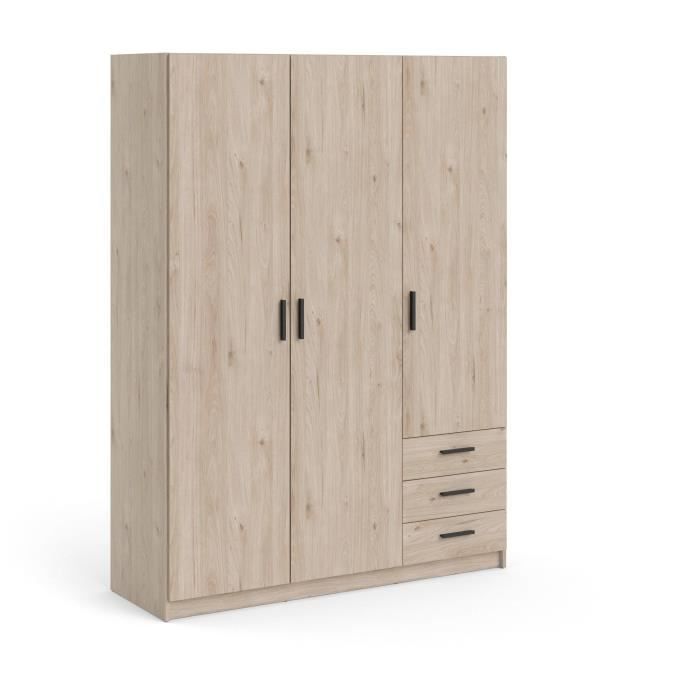 Armoire VEGA - Décor Gris anthracite - 3 portes + 3 tiroirs - L 147 x P 49,6 x H 200,4 cm