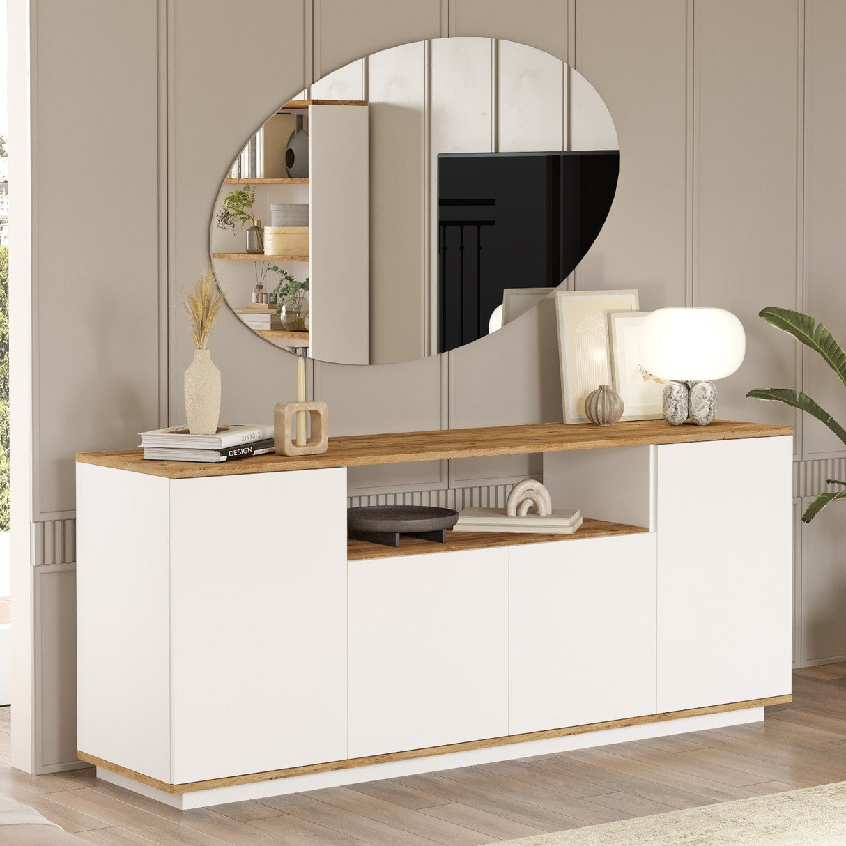 Buffet - FR15 - 4 portes - 180 x 75 x 45 cm - Pin atlantique / Blanc