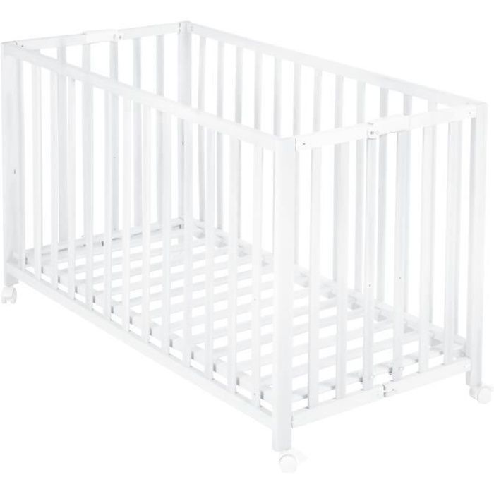 Lit bébé pliant - 60 x 120 cm - ROBA - FOLD UP - Roulettes - Blanc