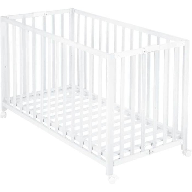 Lit bébé pliant - 60 x 120 cm - ROBA - FOLD UP - Roulettes - Blanc