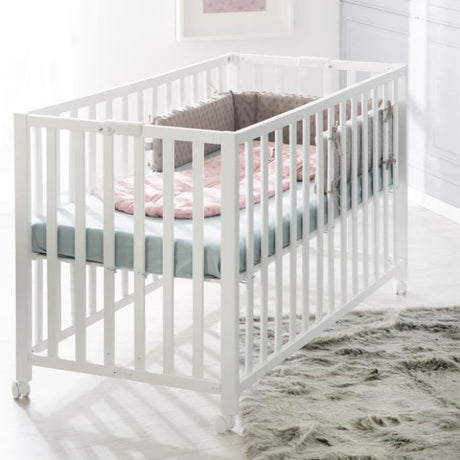 Lit bébé pliant - 60 x 120 cm - ROBA - FOLD UP - Roulettes - Blanc