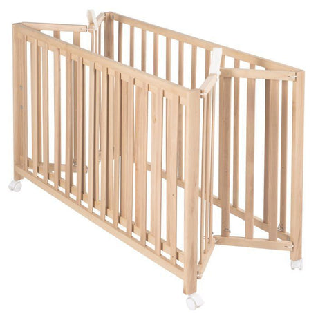 Lit bébé pliant - 60 x 120 cm - ROBA - FOLD UP - Roulettes - Bois naturel
