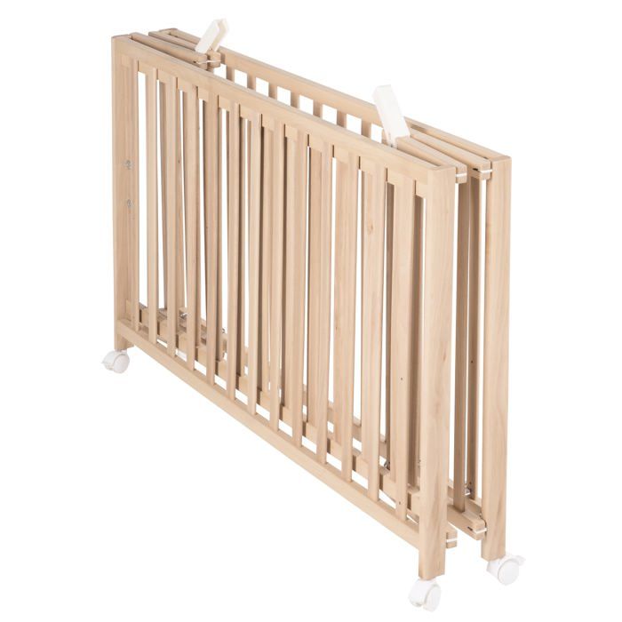 Lit bébé pliant - 60 x 120 cm - ROBA - FOLD UP - Roulettes - Bois naturel