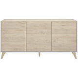Buffet bas NESS - Mélamine Décor bois clair et blanc - 3 Portes - L 155 x P 43 x H 75 cm