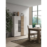 Vitrine - VENEZIA - 2 portes - Blanc laqué / Chene Cadiz - 121 x 44 x 169 cm