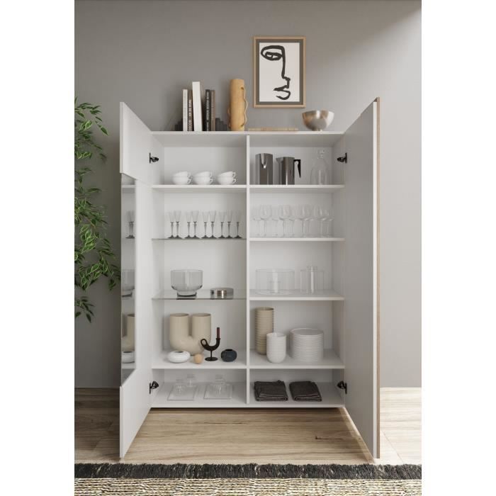 Vitrine - VENEZIA - 2 portes - Blanc laqué / Chene Cadiz - 121 x 44 x 169 cm