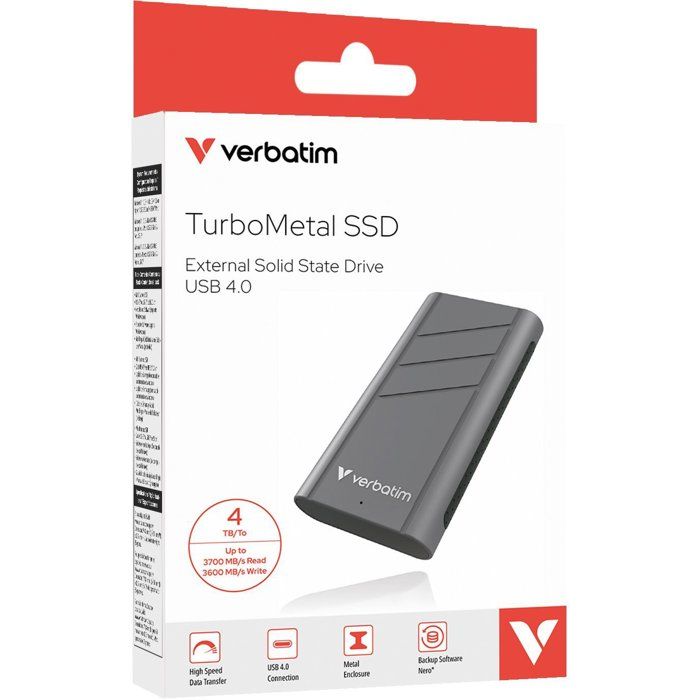 Disque SSD externe - VERBATIM - TurboMetal - 4 To - Gris