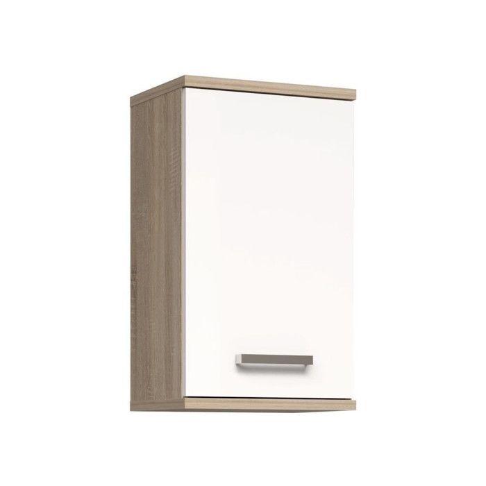 Armoire de salle de bain a suspendre - Décor Blanc et chene - 1 porte - H68,8 x P29 x L40,2 cm - VERIS