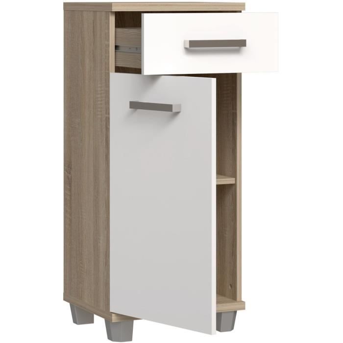 Meuble bas de salle de bain - L40,2 x P34,8 x H 90,8cm - Blanc et Chene - VERIS