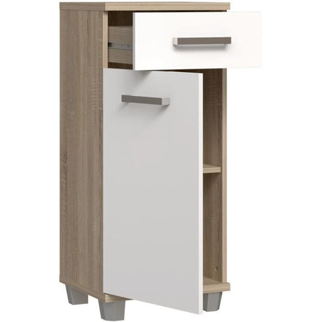 Meuble bas de salle de bain - L40,2 x P34,8 x H 90,8cm - Blanc et Chene - VERIS