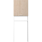 Meuble étageres WC -  Décor Chene et Blanc - 2 portes - Salle de bain / buanderie - L64,2 x P21,8 x H184 cm - WOODY