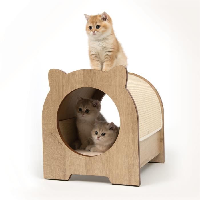 Meuble a griffer pour chat - CATIT - Vesper Minou - Tapis a griffer en sisal remplaçable -  Aspect chene - L. 36 x l. 37 x H. 40