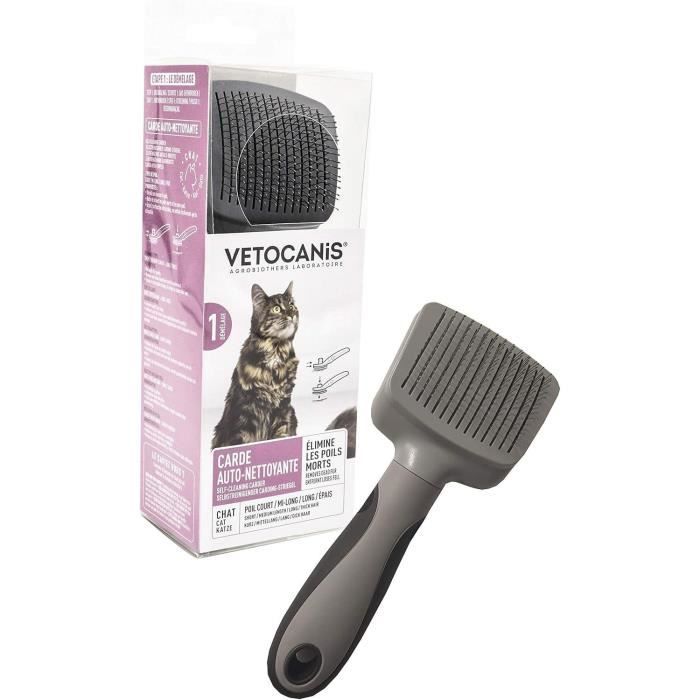 Brosse toilettage - VETOCANIS - Carde auto-nettoyante pour chat - Rétractable - Pour poils longs