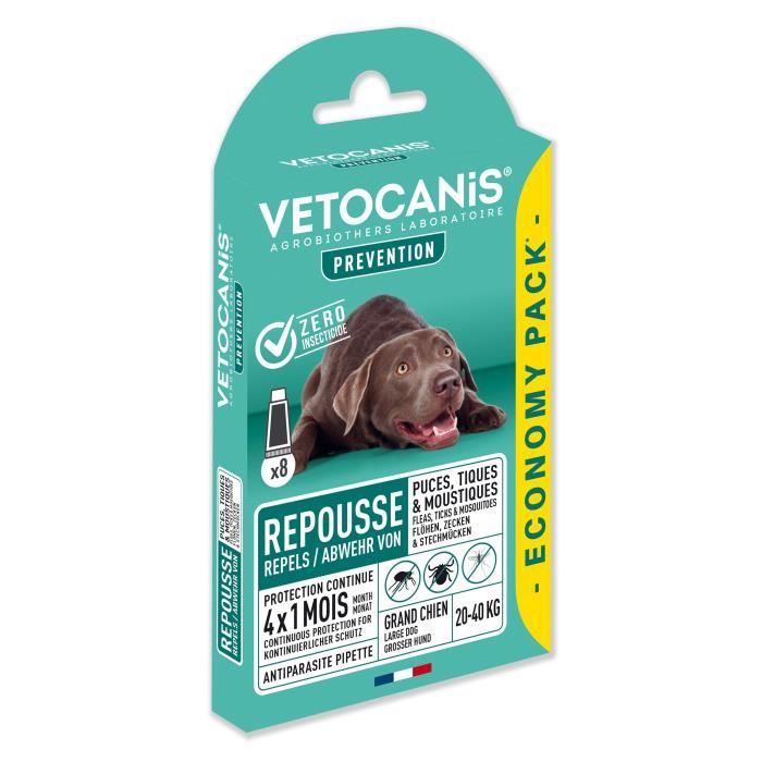 VETOCANIS Pipettes Anti Puces, Tiques, Moustiques, pour Chien 10-20 kg - x4