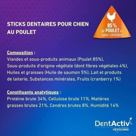 DentActiv - 7 Bâtonnets - VETOCANIS - Hygične Bucco-Dentaire au Poulet pour Chien 15kg+