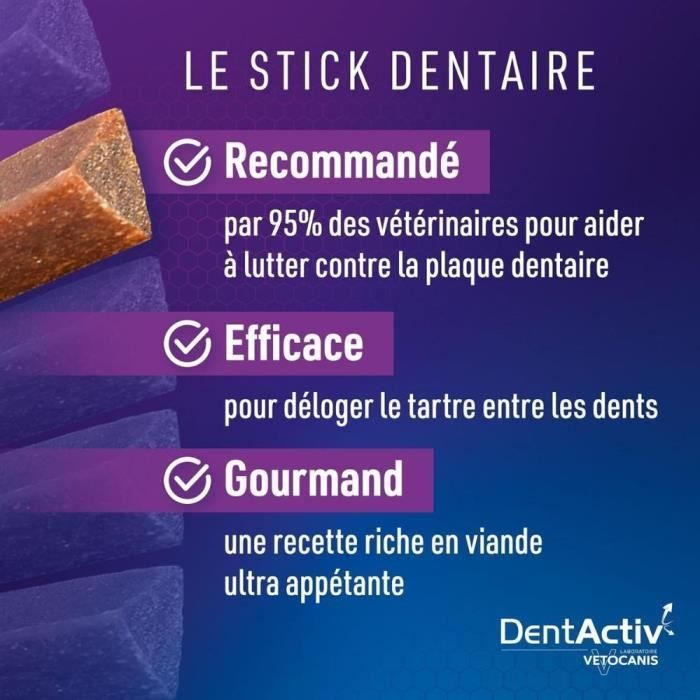 DentActiv - 12 Bâtonnets - VETOCANIS - 12 Mini Bâtonnets Hygiene Bucco-Dentaire au Boeuf pour Chien 2-15kg