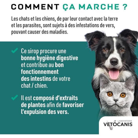 Sirop aide a l'hygiene digestive - VETOCANIS - VERSTOP - Pour Chien et Chat - 125 ml