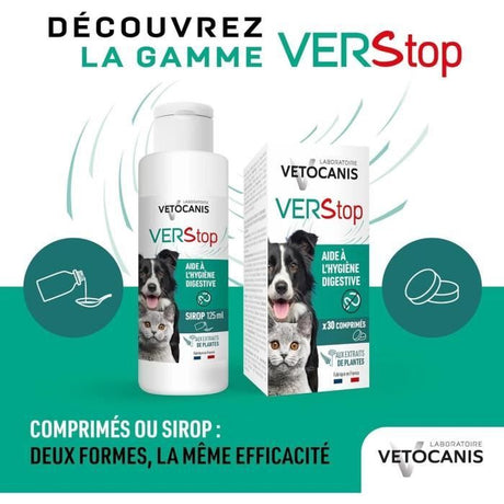 Sirop aide a l'hygiene digestive - VETOCANIS - VERSTOP - Pour Chien et Chat - 125 ml