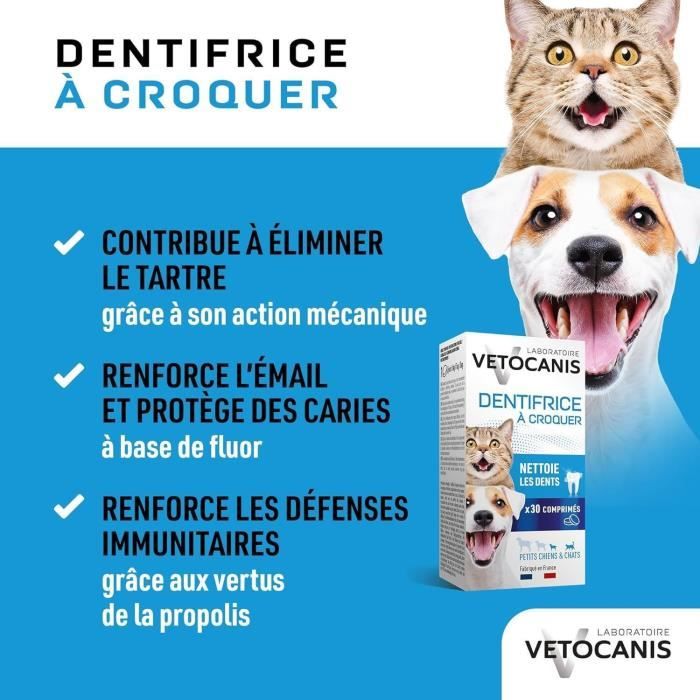 Dentifrice croquer - VETOCANIS - x30 Comprimés pour Chat et Petit Chien