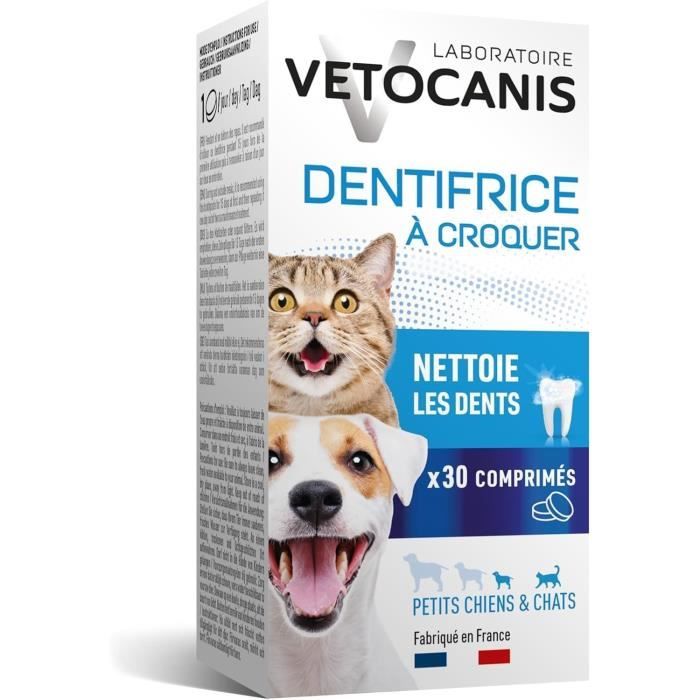 Dentifrice croquer - VETOCANIS - x30 Comprimés pour Chat et Petit Chien