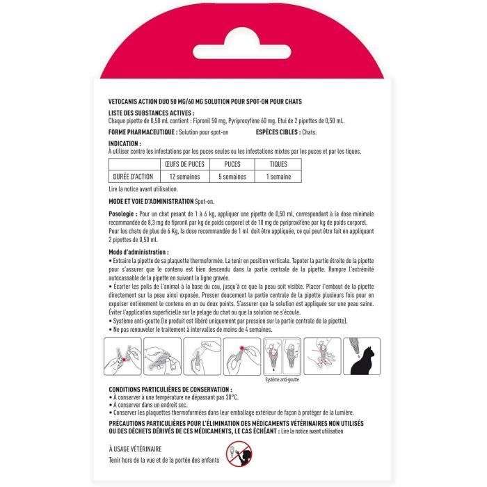 Action Duo pipette - VETOCANIS - Anti-Puces Anti-Tiques Chat