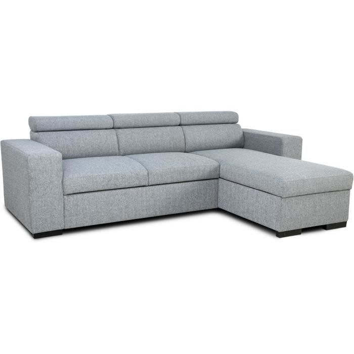 Canapé d'angle convertible reversible avec coffre - 4 personnes - VICOMTE - Tissu gris - 237 x 76/88 x 167 cm