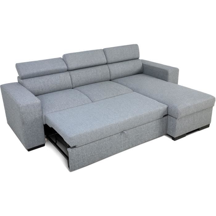Canapé d'angle convertible reversible avec coffre - 4 personnes - VICOMTE - Tissu gris - 237 x 76/88 x 167 cm