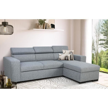 Canapé d'angle convertible reversible avec coffre - 4 personnes - VICOMTE - Tissu gris - 237 x 76/88 x 167 cm